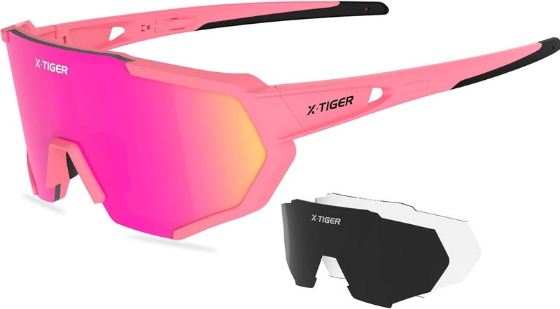 Xtiger Polarized Sports Sunglasses with 5 Interchangeable Lenses,Mens Womens Cycling Bike Glasses,Baseball Running Fishing - Image 1